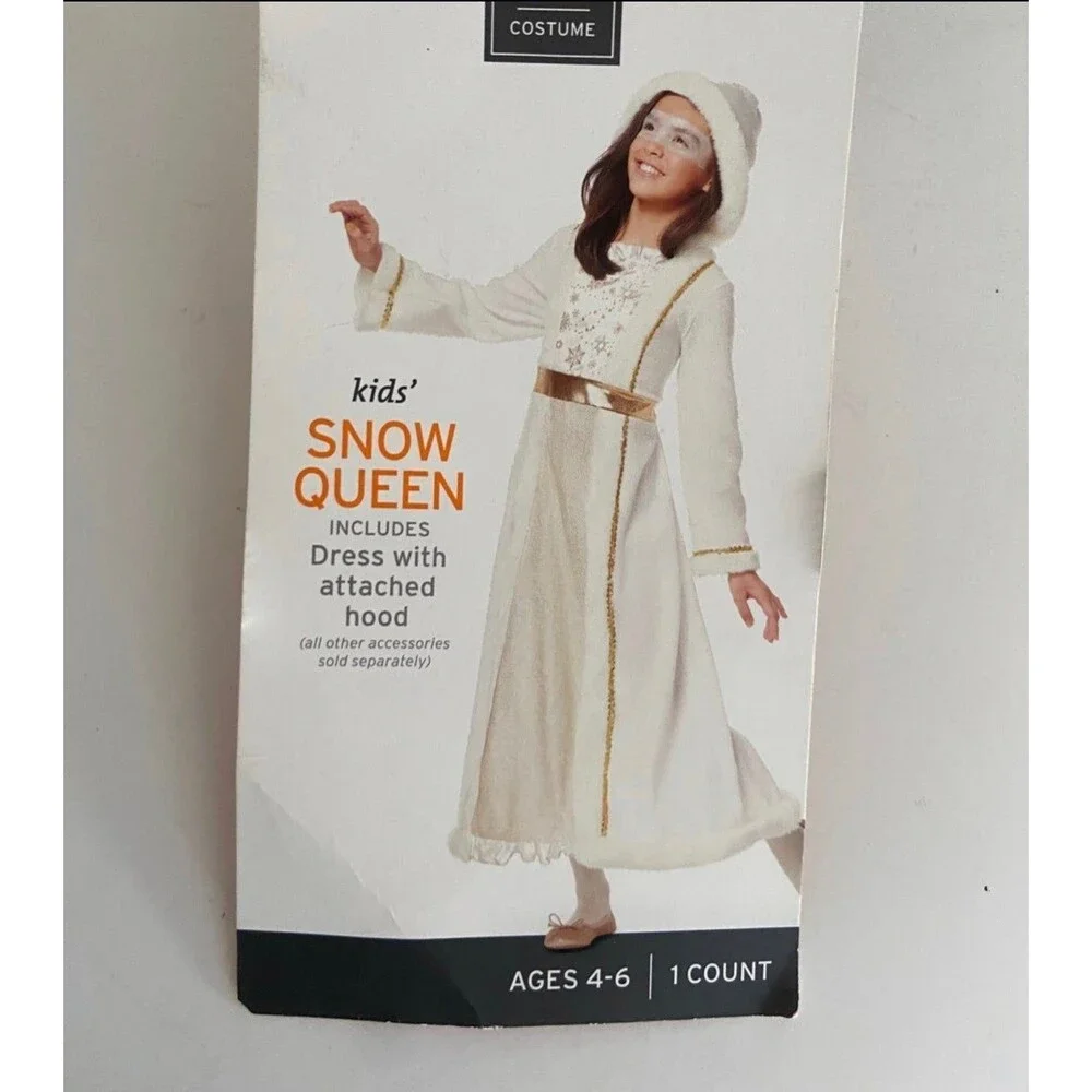 New Snow Queen Costume  White & Gold Dress Size Small (4-6x)